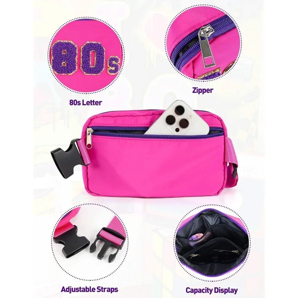 80s Neon Fanny Pack for Women Retro Crossbody Belt Bag Rave Party Gifts